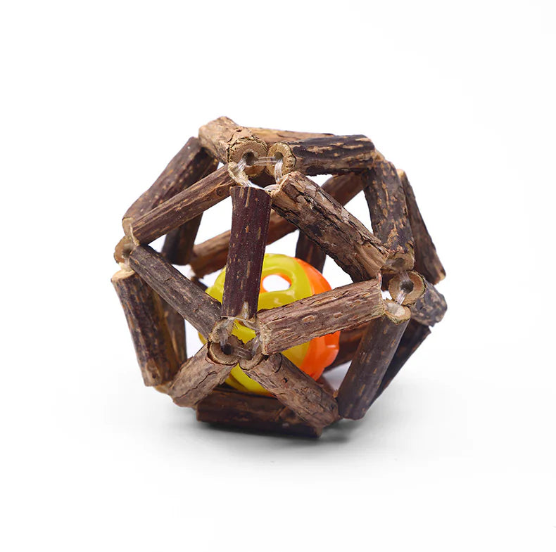 Natural Wood Dental Ball with Bell & Catnip